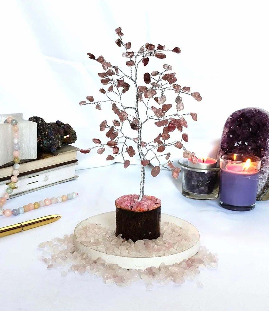 100 Chips Gemstone Tree Strawberry Quartz Crystal Tree Of Life