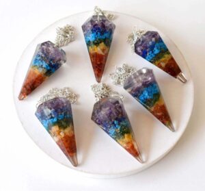 7Chakra Faceted Cone Orgone Pendulum