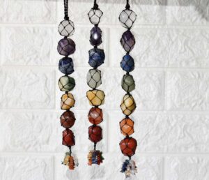 7Chakra Tumbled Stone Car Hanger With Chips Tassel