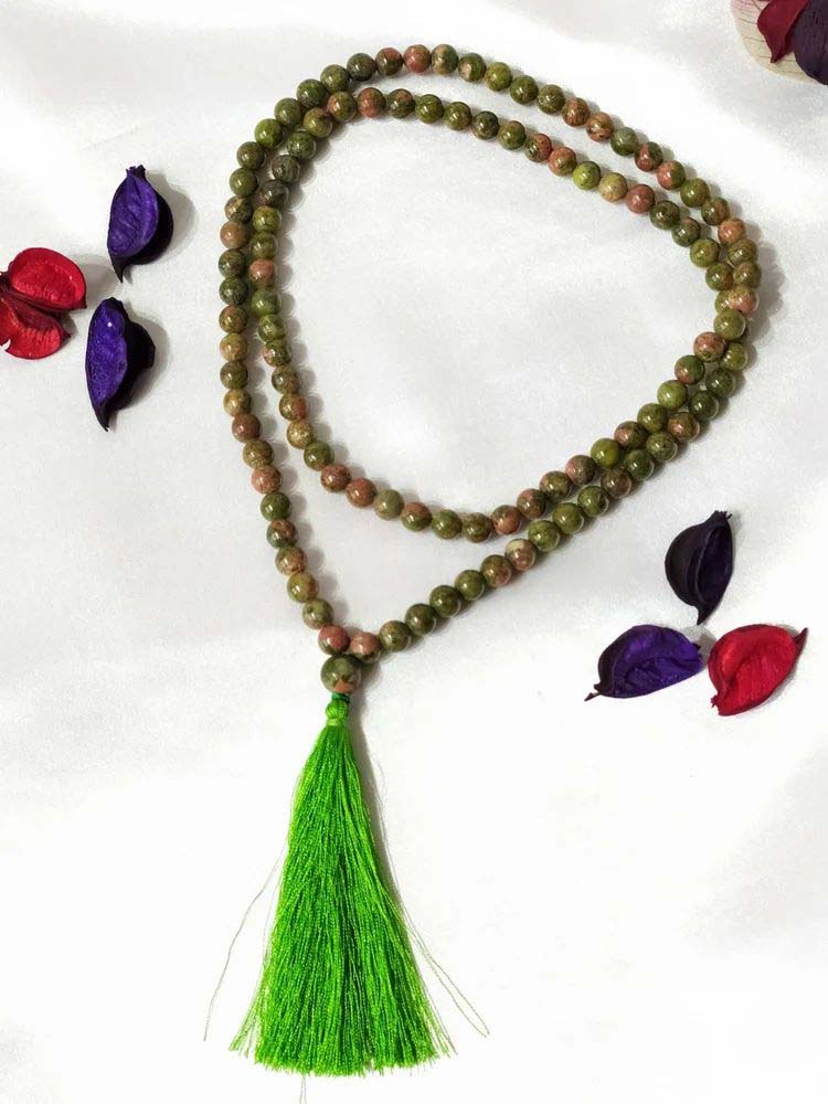 8mm Gemstone Mala Unakite 108 Prayer Beads Mala Jap Mala