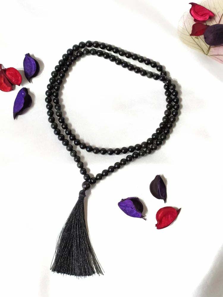 8mm Gemstone Mala  Black Obsidian 108 Prayer Bead Jap Mala