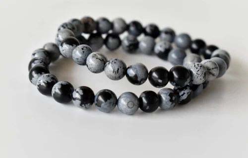 8mm Snowflake Black Obsidian Crystal Bracelet