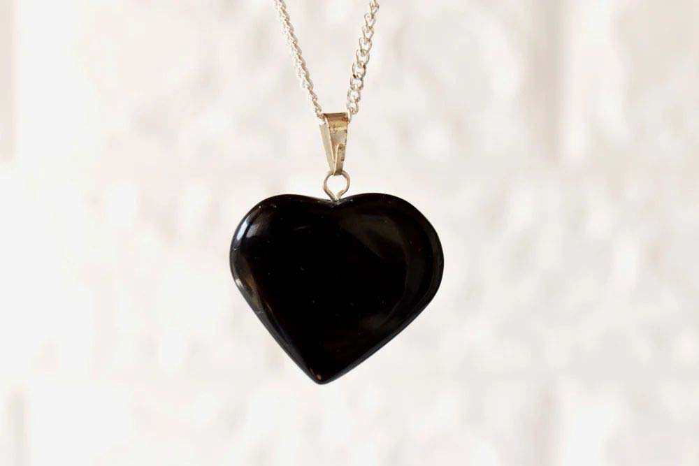 Black Tourmaline Crystal Heart Pendant