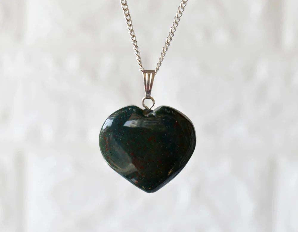 Bloodstone Crystal Heart Pendant