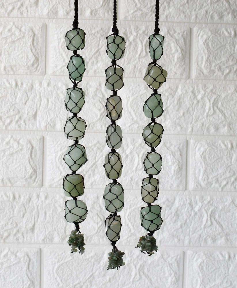 Green Aventurine Tumbled Stone Car Hanger With Chips Tassel