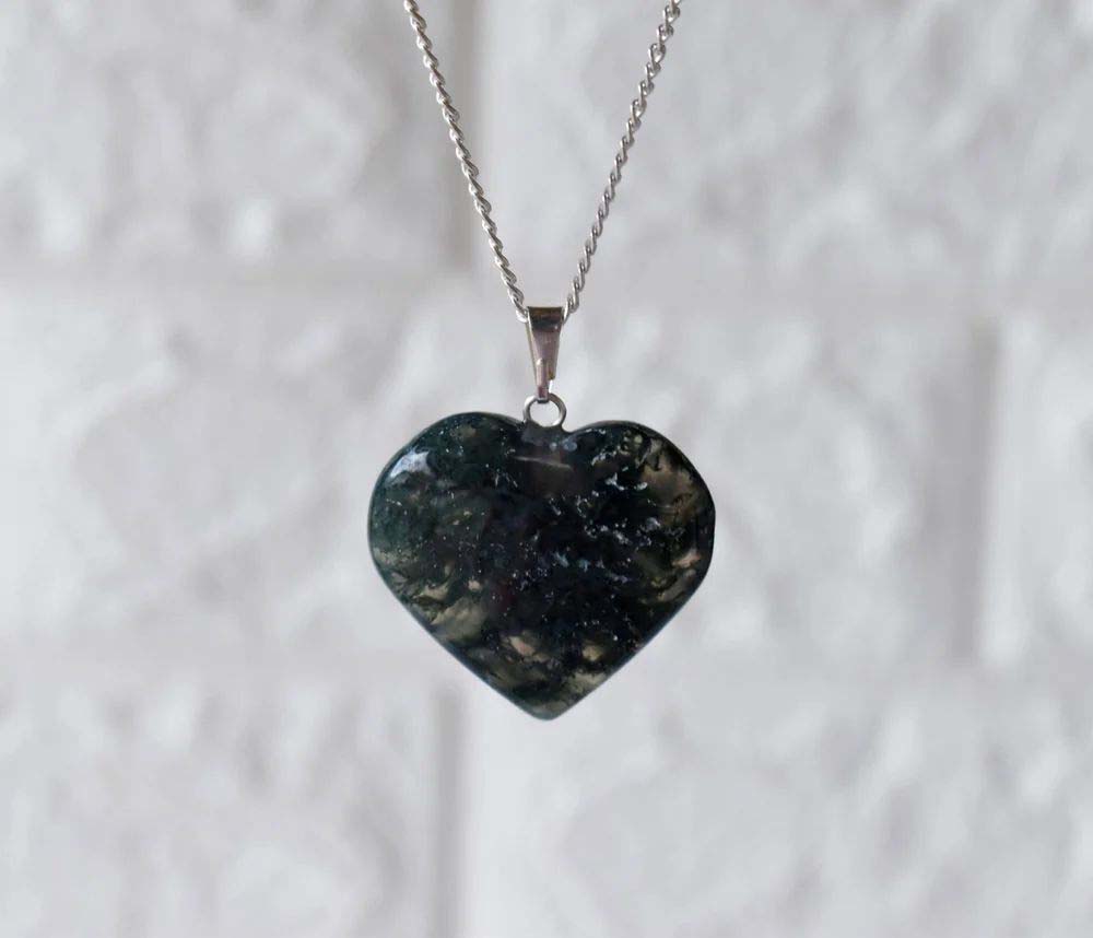 Moss Agate Crystal Heart Pendant