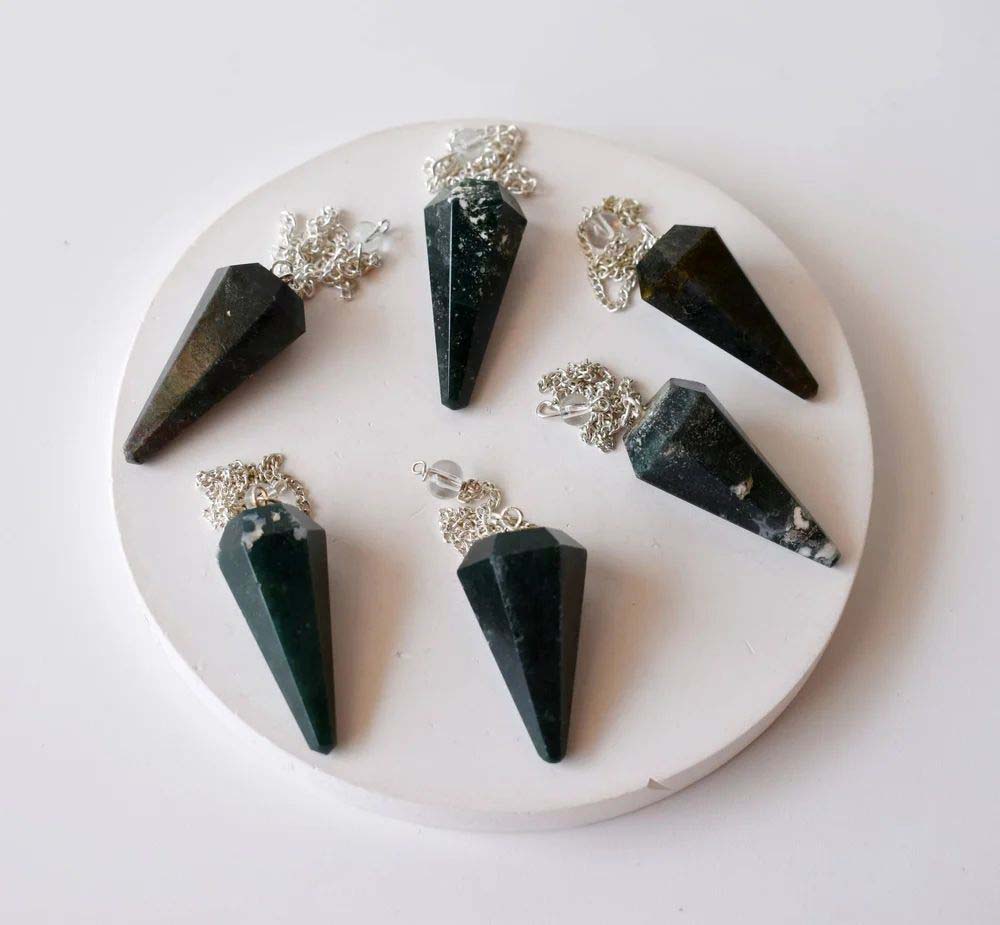 Moss Agate Faceted Cone Pendulum