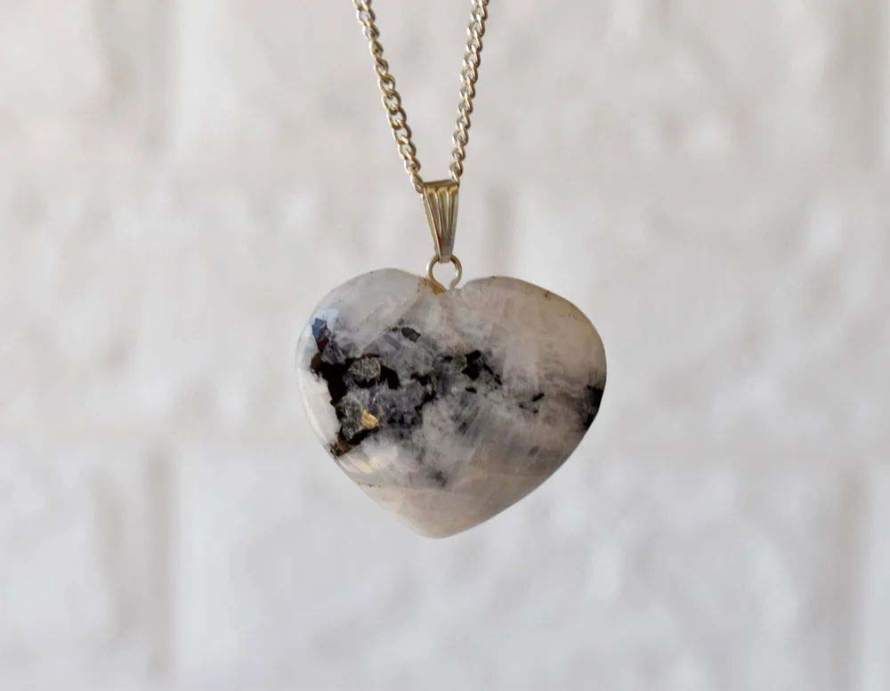 Rainbow Moonstone Crystal Heart Pendant