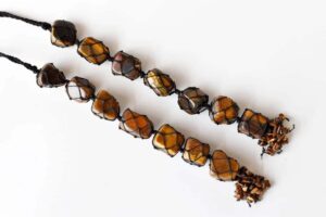 Tiger Eye Tumbled Stone Car Hanger With Chips Tassel